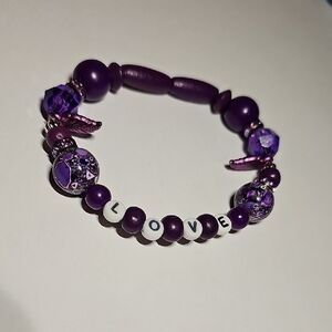 Handmade Purple Inspirational Beaded Bracelet with LOVE Letters